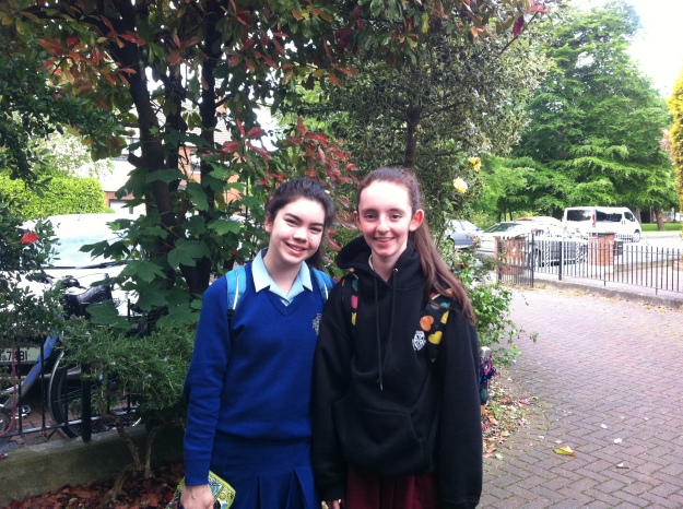 Close friends and neighbors, Grace & Laura's last walk to school